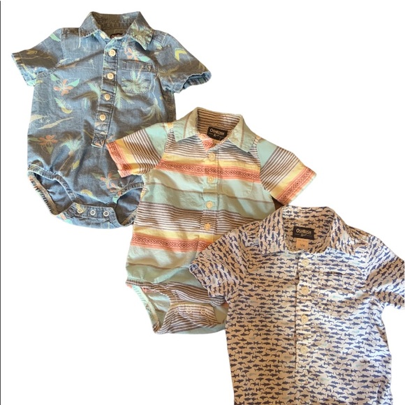 OshKosh B'gosh Other - **SOLD** Osh Kosh Boys 12 Month Button Front Romper Bundle 100% Cotton